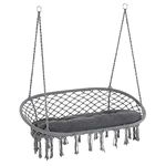 Outsunny 2-Seater Hanging Hammock Chair with Soft Cushion, Cotton-Polyester Blend Macrame Hanging Rope Chair with Metal Frame, for Patio, Garden, Balcony, Living Room, Dark Grey