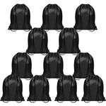 BELLE VOUS 12 Pack Black Drawstring Gym Bags - 42 x 35cm / 16.5 x 13.5 inches - School Sports Backpacks for Storage, Travelling and Swimming - Unisex Cinch Tote for Men, Woman, Adults and Children