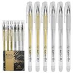 Gold & Silver Gel Pen for Artist 0.7mm Fine Point - Gold Ink Pen with Japanese Ink 6 PACK - Silver/Gold Metallic Pens for Art Drawing, Sketching & Writing - Archival Gel Ink - Opaque on Black Paper