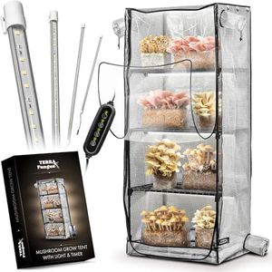 Mushroom Grow Tent with Light and Timer, 65" x 27.5" x 20" & 6500k LED, Indoor Greenhouse with Grow Light, Martha Tent for Mushroom, mini Greenhouse, 4" Vents to Insert Accessories, fits monotub
