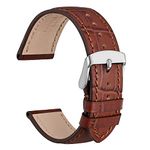 WOCCI 20mm Leather Watch Strap for Men and Women, Italian Leather, Embossed Alligator Grain, Silver Buckle (Brown)