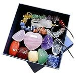 Chakra Healing Crystal Thumb Worry Stone for Anxiety 7 Chakra Healing Crystal Oval Pocket Palm Stone Gemstones for Meditation Reiki Balancing (12pcs Healing Crystals Kit)