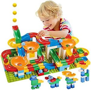 Marble Run Building Blocks Construction Toys STEM Castle Building Bricks Toys Marble Race Puzzle Race Track Building Set for 3+ Year Old Boys and Girls-176 Pieces Learning Toy