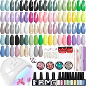 PHOENIXY Gel Nail Polish Kit with U V Light, 51Pcs Pink Blue Green White Nude Gel Nail Polish Set 48W U V LED Nail Lamp Gel Nail Kit Gifts for Women