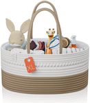 KiddyCare Woven Diaper Caddy Organizer, Large Gray Multi Functional Portable Baby Basket with Handle, Baby Gift for Boy/Girl Nursery Storage, Organization, and Modern Car Diaper Caddy Natural X-Large