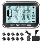Taimster Tire Pressure Monitoring System 10 Sensors | 4.5" Solar RV TPMS with Signal Booster | Long Sensing Distance 6 Alerts Monitor for Trailer/Semi Truck/Camper | 0-199PSI (4-14 Sensors)