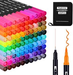 Tongfushop Pennarelli con Doppia Punta, 100 Colori Pennarelli Punta Fine, Brush Pen Lettering 0,4 mm e 5mm Punta Brush, per Pittura, Acquerello, Libri da Colorare, Fai da Te e Fumetti