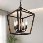 LMP 17’’ 4-Light Chandelier Lighting, Industrial Ceiling Light Black Lantern with Brushed Black, Geometric Metal Hanging Light Fixture with Adjustable Chain, E12 Base for Entryway Kitchen, Indoor Use