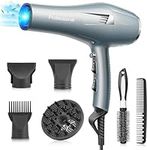 FaszinCare Hair Dryer, Professional Hairdryer with Ion, Diffuser and Concentrator Comb – 2 Speeds and 3 Heat Settings, Ideal for Women Man and Beauty Salon (Blue)