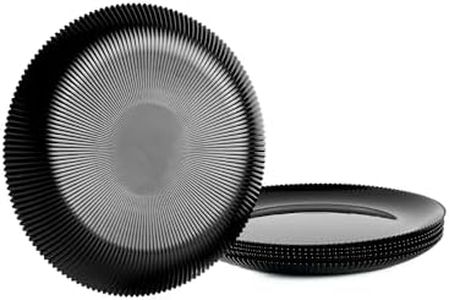 LaGlint 10.5 inch Ribbed Dinner Plate Set of 6, Round Opal Glass Black Dinnerware Plates, Dishwasher and Microwave Safe