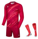KELME Soccer Goalkeeper Jersey Pro Set Uniform - Padded Goalkeeper Shirt Shorts Socks - Men's Goalie Jersey Adults Kids, Red, Large
