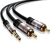 IBRA RCA Audio Cable, 2 RCA Phono Male to 3.5mm Male Headphone Jack Aux Stereo Y Splitter Lead for Speaker, Phone, Hi-Fi Amplifier, DJ Controller, Turntable, TV, Car Stereo - 3m