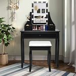 CHARMAID Vanity Set with Lighted Mirror, Makeup Table with 10 LED Dimmable Bulbs, 3 Lighting Sets, 3 Drawers, Bedroom Dressing Table Vanity Desk with Cushioned Stool for Women Girls (Black)