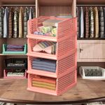 Kuber Industries Pack of 4 Storage Organizer | Wardrobe Organizer For Clothes | Cloth Organizer | Foldable Shirt Stacker Box | Cloth Box for Almirah | Closet Storage Basket | Large | Light Pink