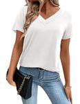 Beluring Tops for Women Summer V Neck Shirts Dressy Short Sleeve Blouse White Size 18 20