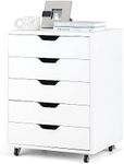IFANNY 5 Drawer File Cabinet, Mobile Filing Cabinet with Universal Wheels, White Office Cabinet w/ 5 Drawers, Vertical Printer Stand, Rolling Storage Cabinet, Wood File Cabinets for Home, Office