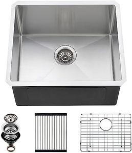 EcoChannels Undermount Kitchen Sink, 21 x 18 x 10 Inch Single Bowl Sink 16 Gauge T-304 Stainless Steel Kitchen Sinks with Accessories