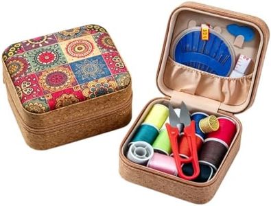 Vintage Wood Print Mini Sewing Kit, Portable Travel Sewing Box with 11 Colors Thread, Needles Scissors Tape Measure, Emergency Sewing Supplies for Travel Home DIY, Sunflower