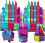 Playmags Magnet Building Tiles Set for Kids - 56 Pcs Stronger 3D Magnetic Block Set with Car - Colorful STEM Magnetic Tiles Toys - 6 Additional Clickins Included