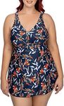 PERONA Women's Plus Size Swimdress One Piece Swimsuit Retro Print Swimwear Pin Up Bathing Suit, Maple Leaf, 18