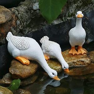 BomKra Una famiglia di tre anatre ornamenti da giardino decorazioni per esterni scultura in resina scultura statua stagno fata decorazione da giardino divertente decorazioni animali regali di