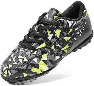 DREAM PAIRS Boys Girls Turf Indoor Soccer Shoes Lace Up Cleats for Little/Big Kid,Size 12 Little Kid,Black/neon/Green,SDSO223K