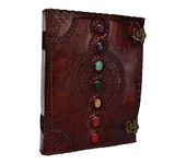 ZNT BAGS Leather Green Stone Brown Embossed Handmade Vintage Diary with Metal (10x13 Inches)