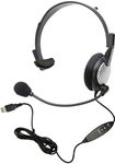 ANDREA Communications NC-181VM USB On-Ear Monaural Computer Headset with Noise-canceling Microphone, in-line Volume/Mute Controls, and Built-in External Sound Card and USB Plug, Black, Grey, Silver