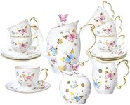 ACMLIFE Bone China Butterfly Tea Set for 6, Porcelain Tea Set 21 Piece with Teapot, Tea Party Set for Adults, Tea Cup Set for Women (white-21)