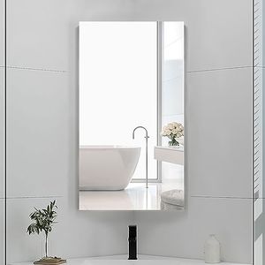 Mepplzian Corner Medicine Cabinet with Mirror, Medicine Cabinet for Bathroom with 3 Storage, Corner Bathroom Mirror Cabinet Wall Mounted,White Opens Right to Left,24x14