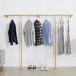 WJJAYY Industrial Pipe Clothing Rack Wall Mounted,Wall Mounted Clothes Rack,Five Bases, Strong Load Bearing Capacity, Space Saving, Suitable for Clothes Display and Storage (80.7, Gold)