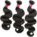 HEBE 10A Peruvian Hair 3 Bundles 14 16 18 Inches Peruvian Body Wave 100% Unprocessed Peruvian Human Hair Weave Extensions Natural Black Color Can be Dyed