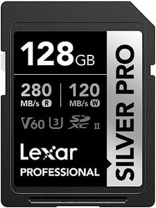 Lexar Silver PRO SD Card 128GB, UHS-II SD Memory Card, V60, U3, C10, Up to 280MB/s Read, 120MB/s Write, SDXC Card for DSLR/Camera/Professional Photographer/Videographer/Enthusiast (LSDSIPR128G-BNNAA)