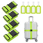 Luggage Straps, 4 Pack Suitcase Straps with Luggage Tags, Adjustable Bag Straps with Quick Release Buckle, Non-Slip Security Belts Travel Accessories for All Suitcase Baggage(Green)