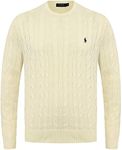 Ralph Lauren Men's Cable Knit Crew Neck Cotton Jumper Cream