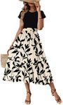 Dokotoo Women's Maxi Dress Summer Dresses for Women 2025 Trendy Crewneck Ruffle Dress with Sleeves Floral Print Elegant Dresses for Women Casual Midi Dress with Pockets