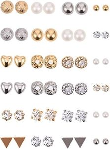 BBTO 24 Pairs Stud Earrings Crystal Pearl Earring Set Ear Stud Jewelry for Women Men(Sliver, Gold)