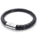 Konov Jewelry Braided Genuine Leather Mens Cuff Bracelet Wristband, Stainless Steel Clasp, Color Black Silver,Couples Valentines Gift, Width 8mm, Length 8 inch, with Gift Bag, C21408-080