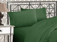 Elegant Comfort Luxurious Premium Hotel Quality Microfiber Three Line Embroidered Softest 4-Piece Bed Sheet Set, Wrinkle and Fade Resistant, King, Hunter Green