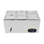 Electric Bain Marie 1500W Food Warmer Stainless Steel Steam Table Temperature Control for Catering and Restaurant, GN 1/3x2, 1/6x2 Pans with Lids