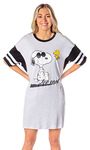 INTIMO Peanuts Joe Cool Snoopy Woodstock Oversized Boyfriend Varsity Nightgown Womens Night Shirt (XXXL) Grey