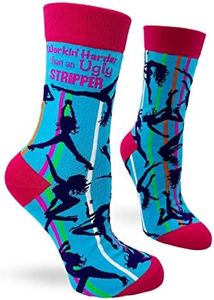 Fabdaz Workin' Harder Than an Ugly Stripper Novelty Crew Socks for Women, Multicolor, 1 Size Fits Most, Multicolor, One Size