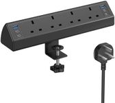 Desk Clamp Power Socket USB C Slots, 40W Total Fast Charging Station, 4 Way Desk Extension Lead with Switch, Desktop Power Strip 2M for Home Office, Fit 1.9" Tabletop Edge(Black)