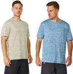 GRAMVAL Men's Crew T-Shirt,Light Weight Dry-Fit Moisture Wicking Active Athletic Performance, Lt Green Melange+dk Blue Melange, Medium