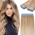 18 Inch SEGO Tape in Hair Extensions Human Hair Black 40PCS 100% Remy Human Hair Extensions Seamless Full Head Straight Silky Soft for Women (100g,#18/613 Ash Blonde&Bleach Blonde)