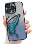 mobistyle Designed for iPhone 13 Pro Cover with Luxury Glitter Cute Butterfly Plating Design Aesthetic Women Teen Girls Back Cover Cases for iPhone 13 Pro (Butterfly|Blue)