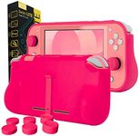 Orzly Grip Case for Nintendo Switch Lite – Case with Comfort Padded Hand Grips, Kickstand, & Pack of Thumb Grips - Pink