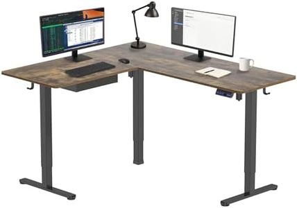 Mount-It! L Shaped Standing Desk 63" - Large Electric Corner Standing Desk, Height Adjustable Dual Motor Raises from 28.3" to 46.5", 3 Memory Settings, Steel Frame, Brown