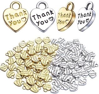 Thank You Heart Charms,100pcs Antique Word Heart Charms Love Pendant Charms Bulk Crafts Supplies for Jewelry DIY Necklace Bracelet Making,Antique Silver and Golden,10x13mm, Zinc