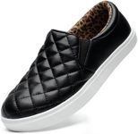 STQ Slip On Shoes for Women Quilted Fall Sneakers Business Casual Shoes Comfortable Lightweight Fashion Sneakers for Teacher Black Leopard Size 6